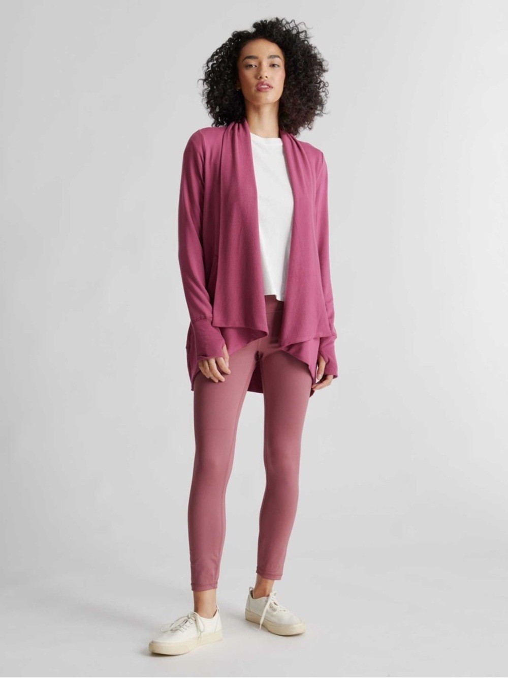 Quince Modal French Terry Cardigan Rose Pink Thumbhole Size Medium